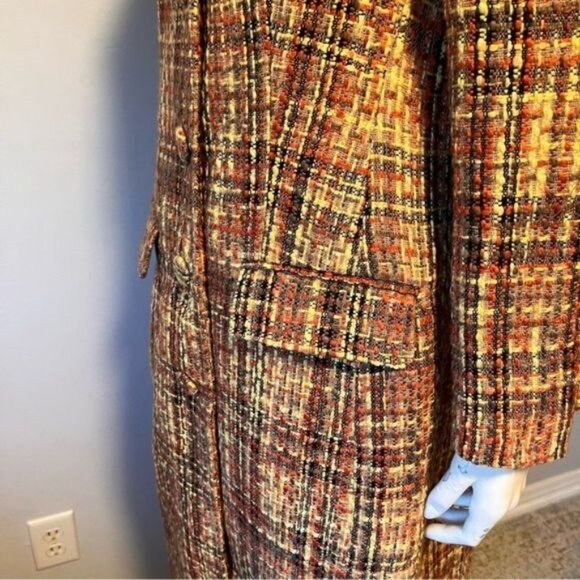 Vintage Tweed Long Coat Red, Black and Yellow Size S-M - Picture 6 of 10